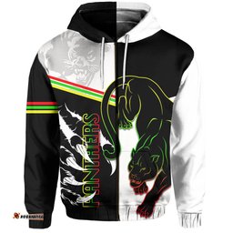 custom personalised panthers zip hoodie claws half black white style