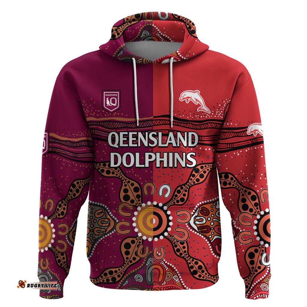 custom text and number nrl dolphins combine queensland origin hoodie aboriginal