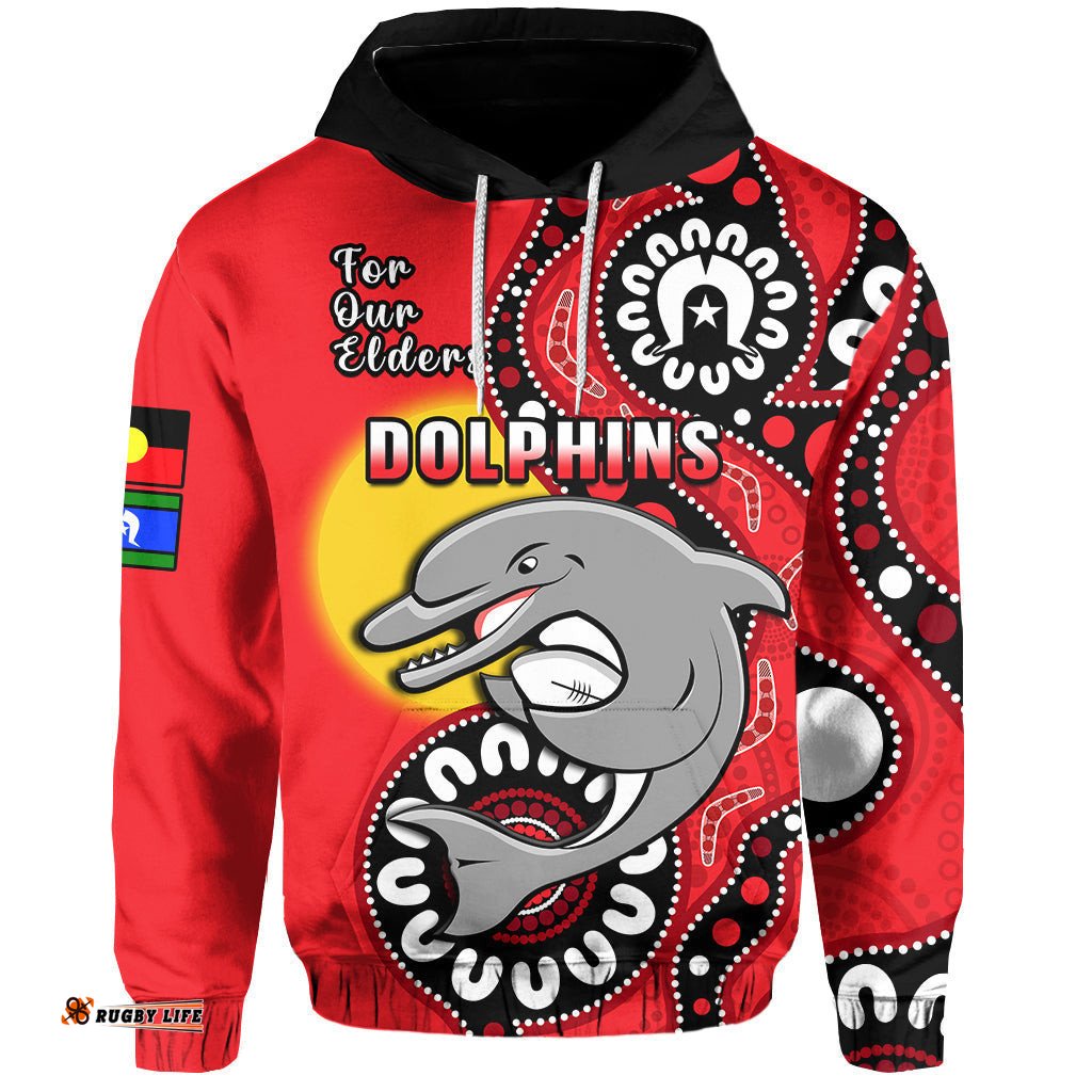 custom text and number dolphins rugby naidoc hoodie for our elders aboriginal