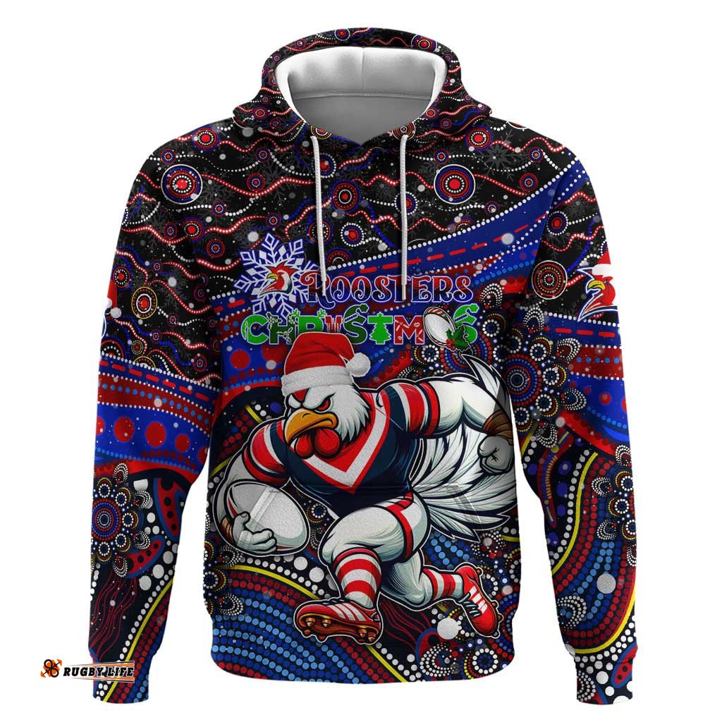 merry christmas sydney roosters hoodie aboriginal santa rugby mascot tricolours