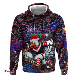 merry christmas sydney roosters hoodie aboriginal santa rugby mascot tricolours