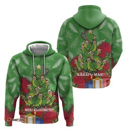 kakapo new zealand christmas hoodie meri kirihimete pohutukawa green color