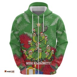 kakapo new zealand christmas hoodie meri kirihimete pohutukawa green color