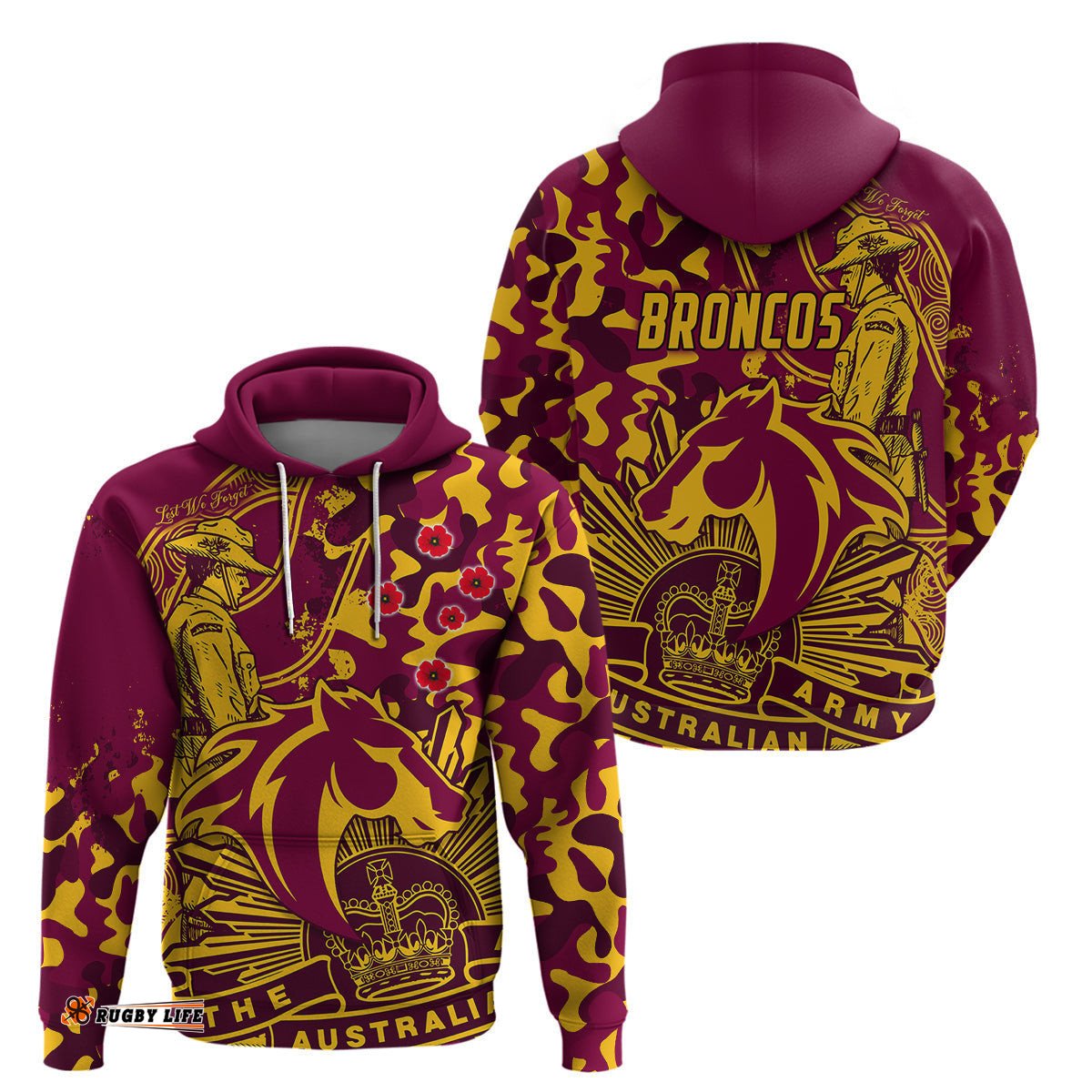 nrl anzac broncos hoodie camouflage