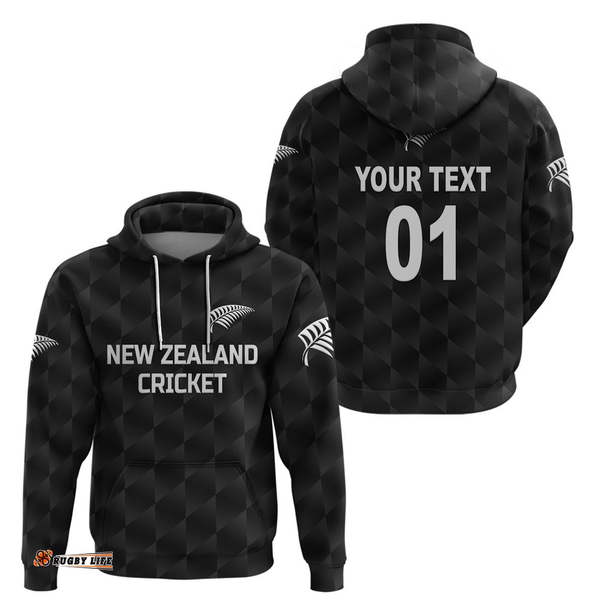 custom personalised new zealand cricket hoodie silver fern unique black