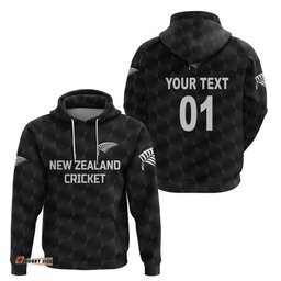 custom personalised new zealand cricket hoodie silver fern unique black