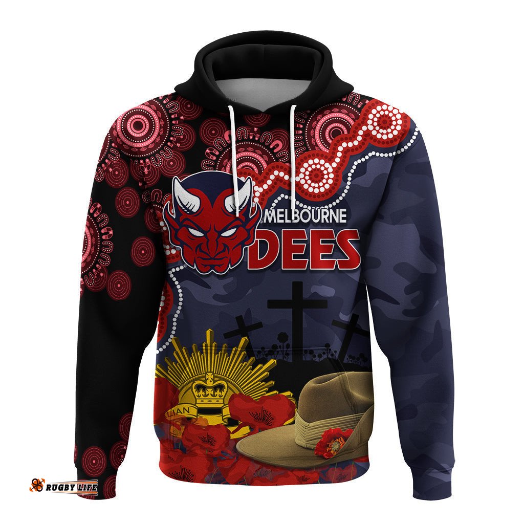 melbourne dees football anzac hoodie aboriginal mix slouch hat