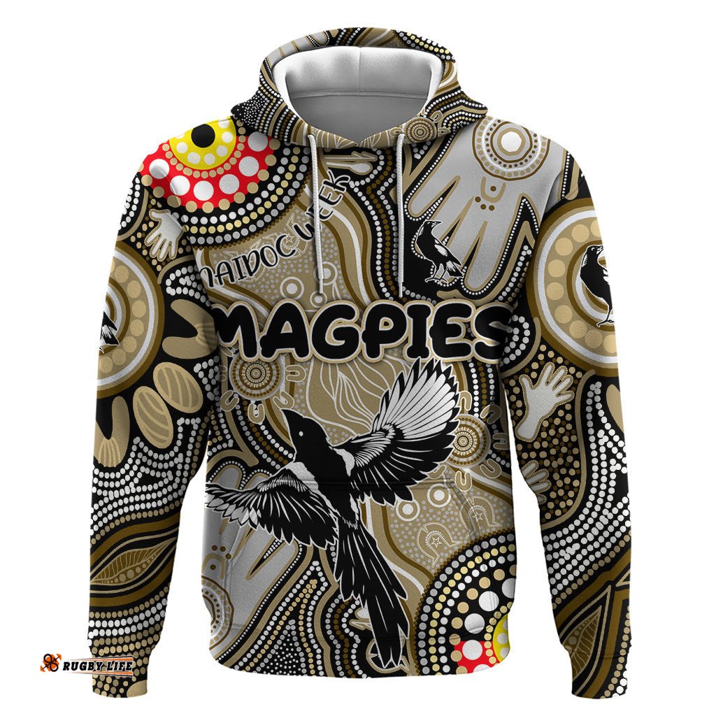 personalised naidoc week 2024 collingwood magpies hoodie australian aboriginal hand painting