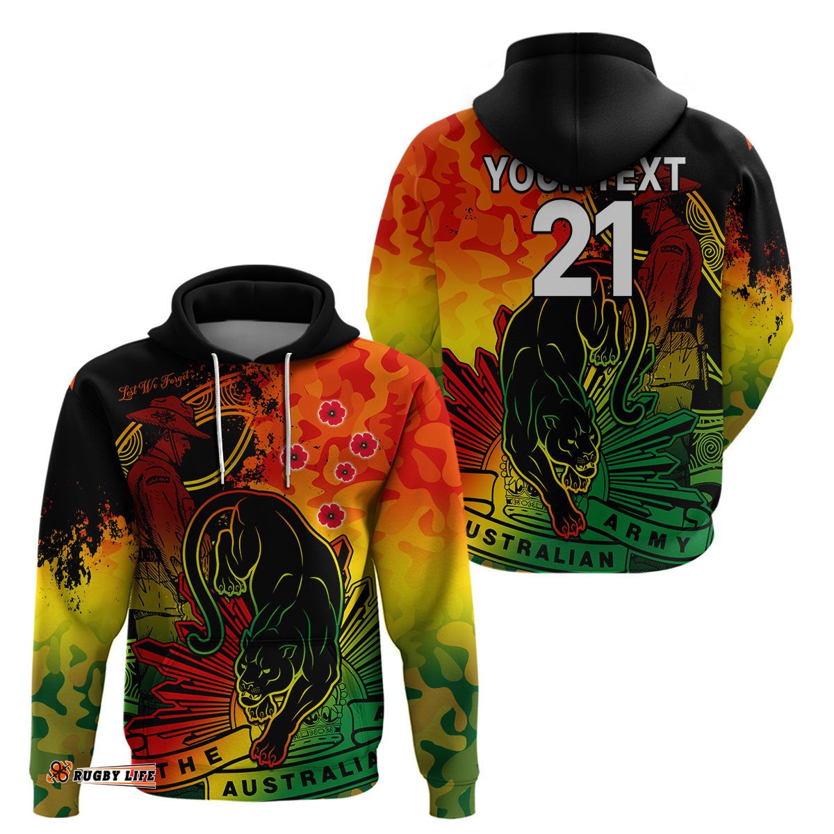 custom text and number nrl anzac panthers hoodie camouflage