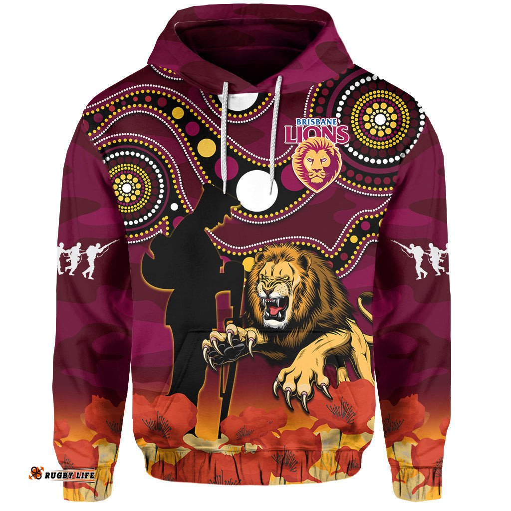 brisbane lions football anzac hoodie aboriginal mix poppy camouflage