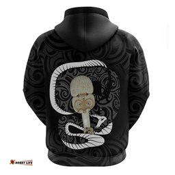 black new zealand eel hoodie aotearoa maori tuna with kotiate weapon