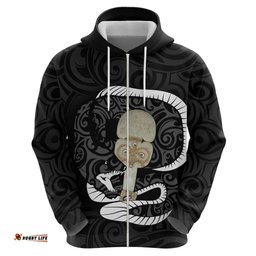 black new zealand eel hoodie aotearoa maori tuna with kotiate weapon