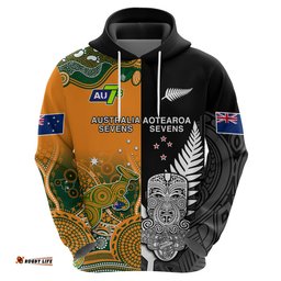 custom personalised aussie and aotearoa rugby 7s kangaroos mix tiki fern hoodie