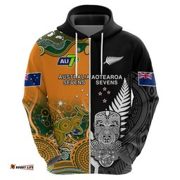 custom personalised aussie and aotearoa rugby 7s kangaroos mix tiki fern hoodie