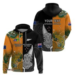 custom personalised aussie and aotearoa rugby 7s kangaroos mix tiki fern hoodie
