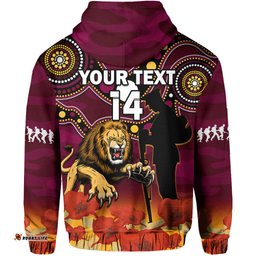 custom text and number brisbane lions football anzac hoodie aboriginal mix poppy camouflage