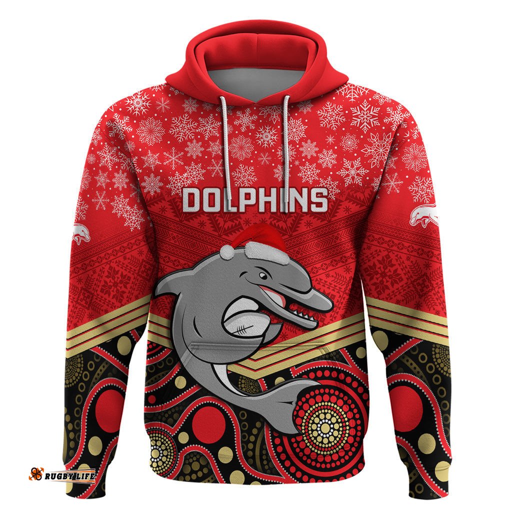 custom dolphins rugby christmas hoodie merry xmas mix aboriginal art