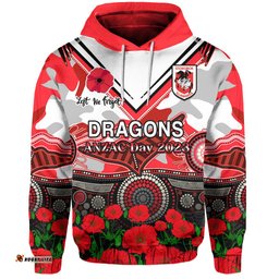 dragons rugby anzac hoodie aboriginal mix poppy lest we forget
