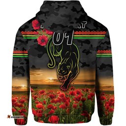 custom personalised penrith panthers anzac zip up and pullover hoodie poppy flowers vibes black