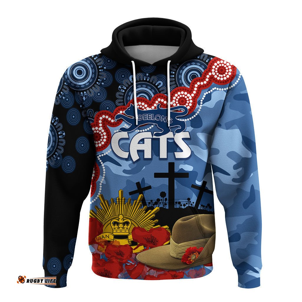 cats football anzac hoodie aboriginal mix slouch hat