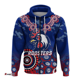 custom personalised roosters rugby anzac day camouflage indigenous art hoodie