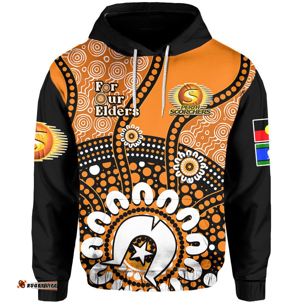 custom text and number perth scorchers naidoc hoodie indigenous for our elders