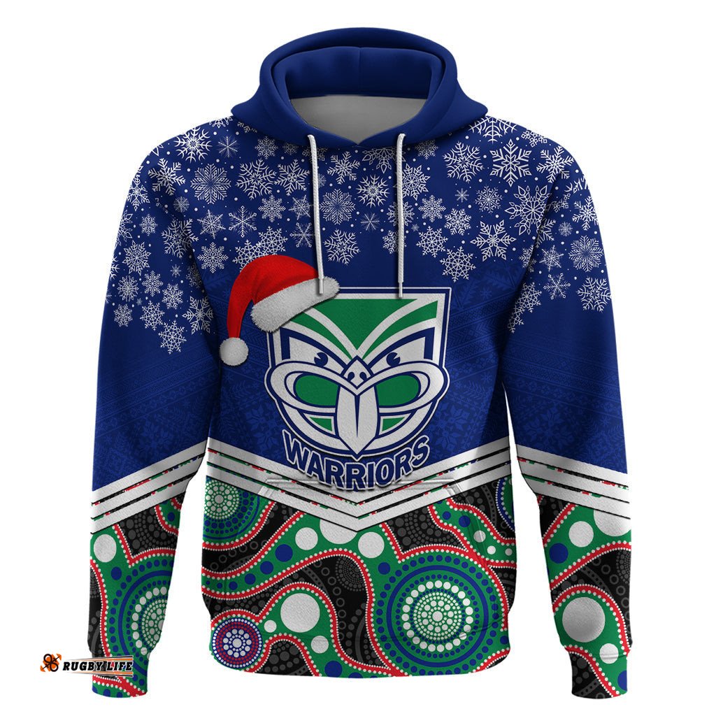 custom warriors rugby christmas hoodie merry xmas mix aboriginal art