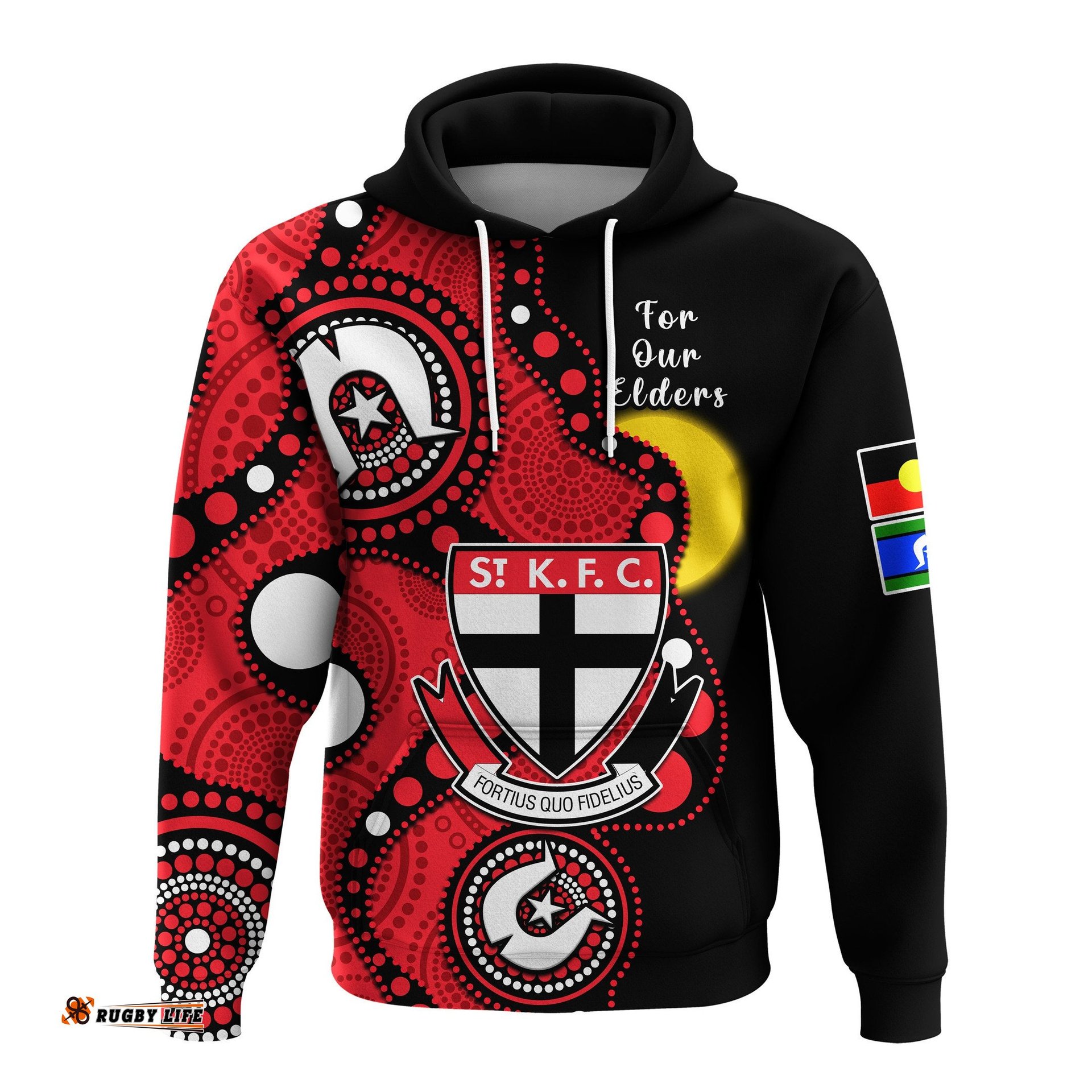 custom text and number st kilda football naidoc hoodie saints indigenous for our elders
