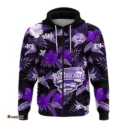 custom text and number hobart hurricanes cricket hoodie aboriginal art mix tropical flowers