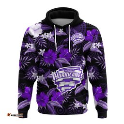 custom text and number hobart hurricanes cricket hoodie aboriginal art mix tropical flowers