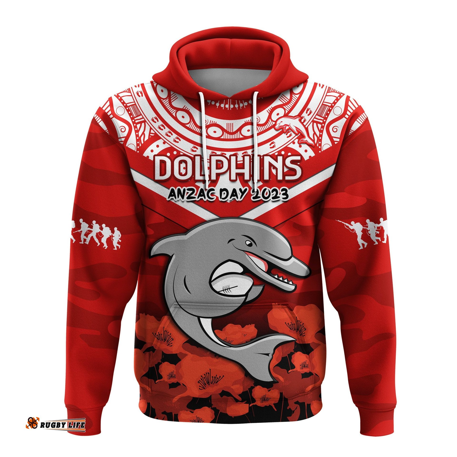 custom text and number dolphins rugby anzac hoodie dots poppy mix camouflage lest we forget
