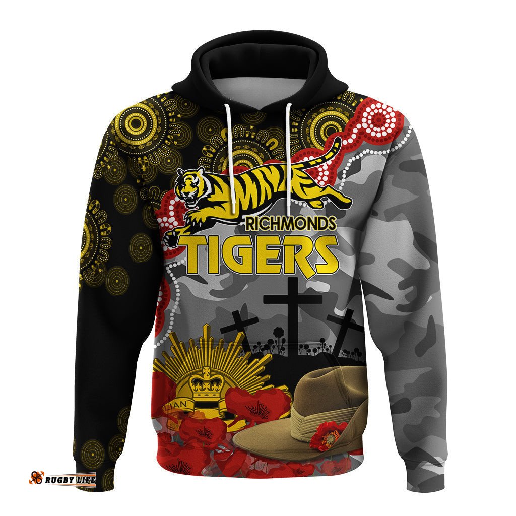 tigers football anzac hoodie aboriginal mix slouch hat