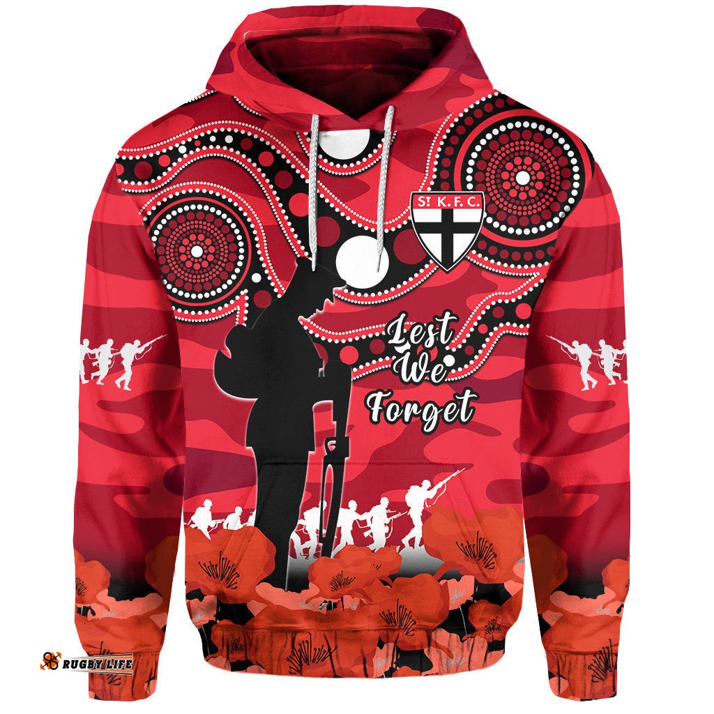 custom text and number st kilda football anzac hoodie saints aboriginal mix poppy camouflage