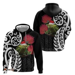 new zealand kakapo christmas hoodie meri kirihimete pohutukawa flowers