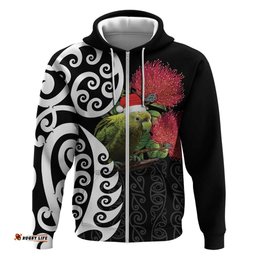 new zealand kakapo christmas hoodie meri kirihimete pohutukawa flowers