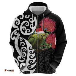 new zealand kakapo christmas hoodie meri kirihimete pohutukawa flowers