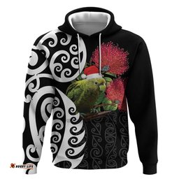 new zealand kakapo christmas hoodie meri kirihimete pohutukawa flowers