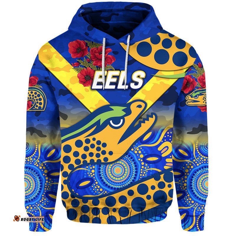 parramatta eels anzac zip up and pullover hoodie indigenous vibes blue