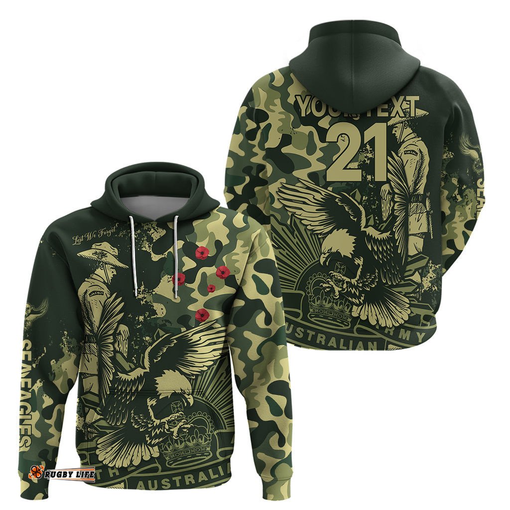 custom text and number nrl anzac sea eagles hoodie camouflage