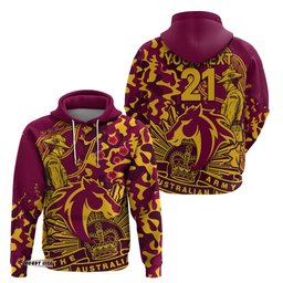 custom text and number nrl anzac broncos hoodie camouflage