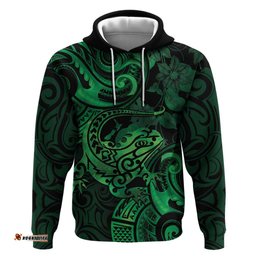 new zealand tuatara hoodie aotearoa maori clematis flowers green