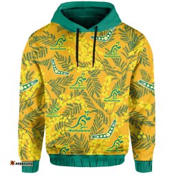 custom personalised wallabies rugby hoodie golden wattle aboriginal boomerang style hawaii