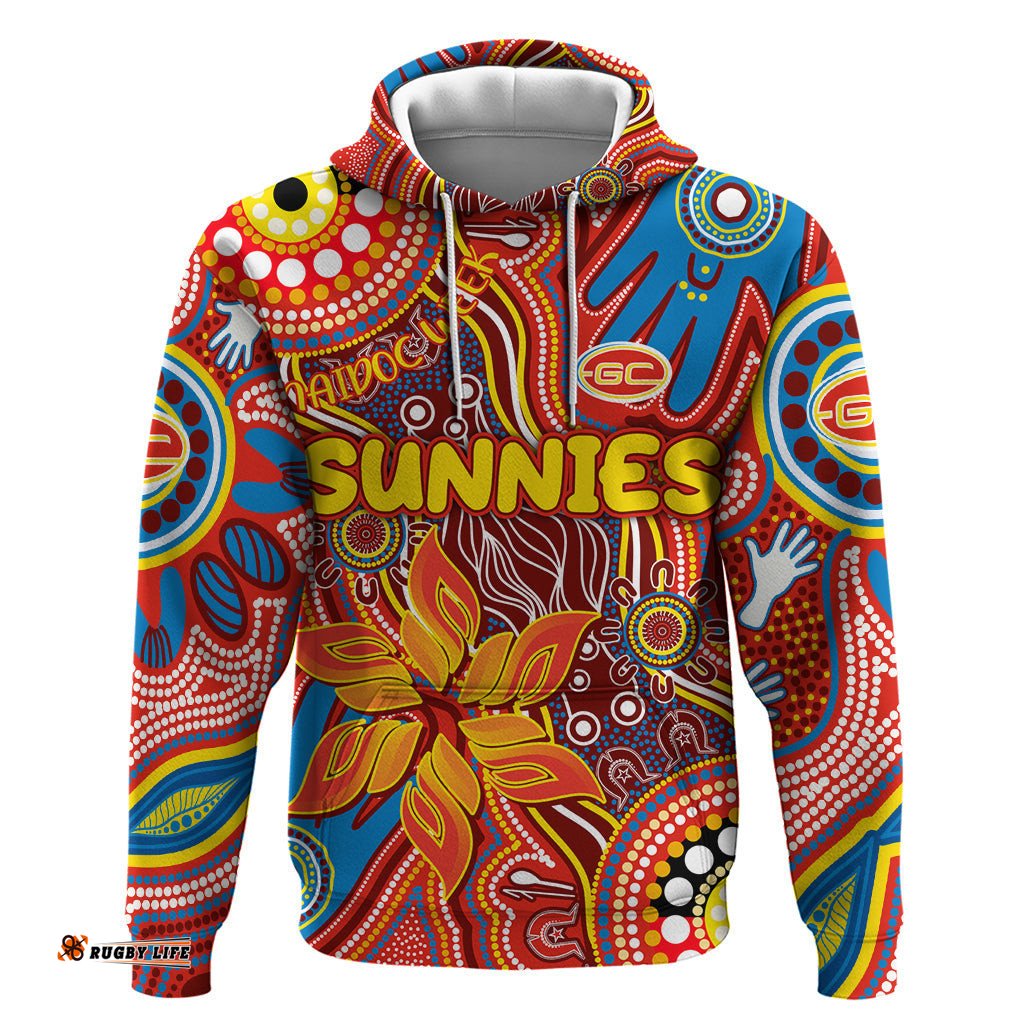 personalised naidoc week 2024 gold coast suns hoodie australian aboriginal hand painting