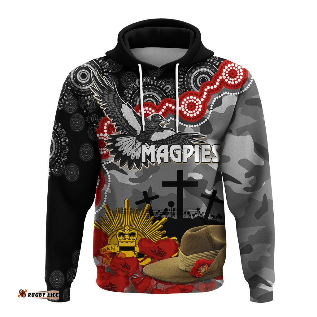 magpies football anzac hoodie aboriginal mix slouch hat