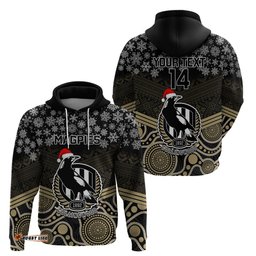 custom collingwood football christmas hoodie merry xmas mix aboriginal art