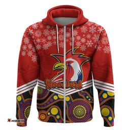 custom roosters rugby christmas hoodie merry xmas mix aboriginal art