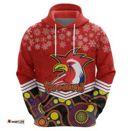 custom roosters rugby christmas hoodie merry xmas mix aboriginal art