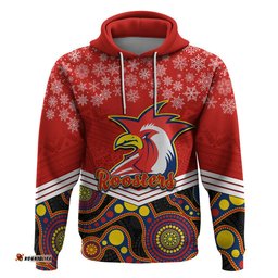 custom roosters rugby christmas hoodie merry xmas mix aboriginal art