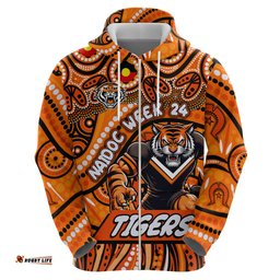 custom australia naidoc week 2024 hoodie wests tigers mascot keep the fire burning
