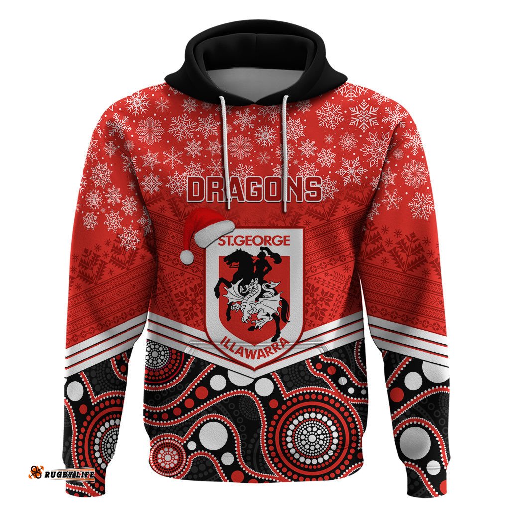 custom dragons rugby christmas hoodie merry xmas mix aboriginal art